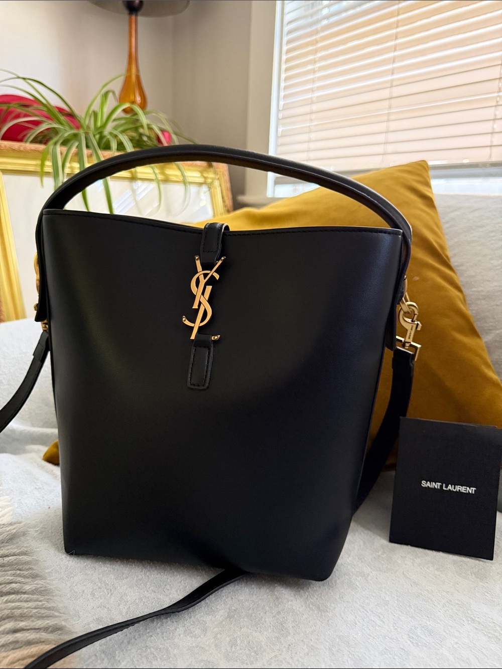 Saint Laurent Black Leather Bucket Bag with Gold YSL Hardware